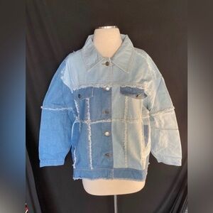 Women’s Color Block Frayed Hem Denim Jacket Large